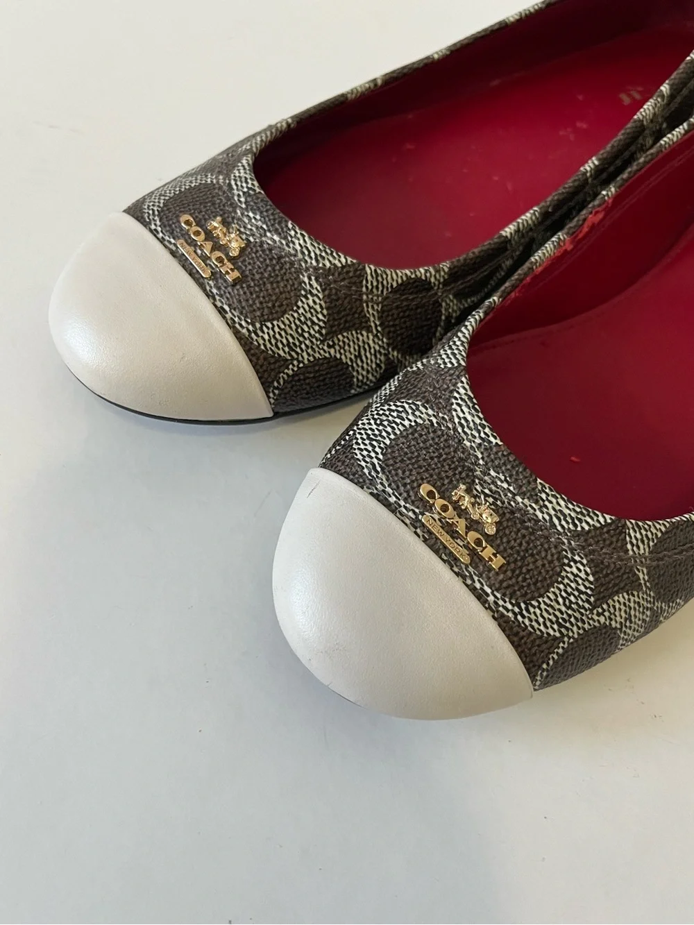Coach Brown Signature Canvas White Cap Toe Ballet Flats Size 7.5B